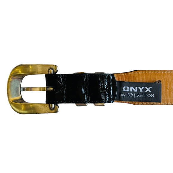 SOLD ❌ Onyx by Brighton Men’s Leather Croc Black Belt 34 - Picture 3 of 10